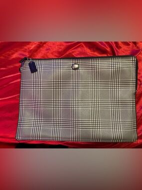 NWOT Coach Black and White Plaid Laptop Bag